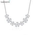 LUOTEEMI Fashion Rhodium Plated Clear CZ Flower Statement Choker Designers Necklace for Women