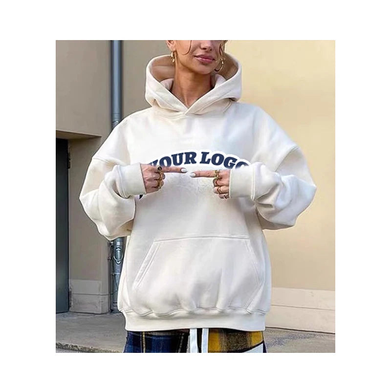 F230588 Custom Puff Print Logo Oversized Hoodie Hip Hop Streetwear Women Pullover Loose and Leisure Hoodie Sweatshirt