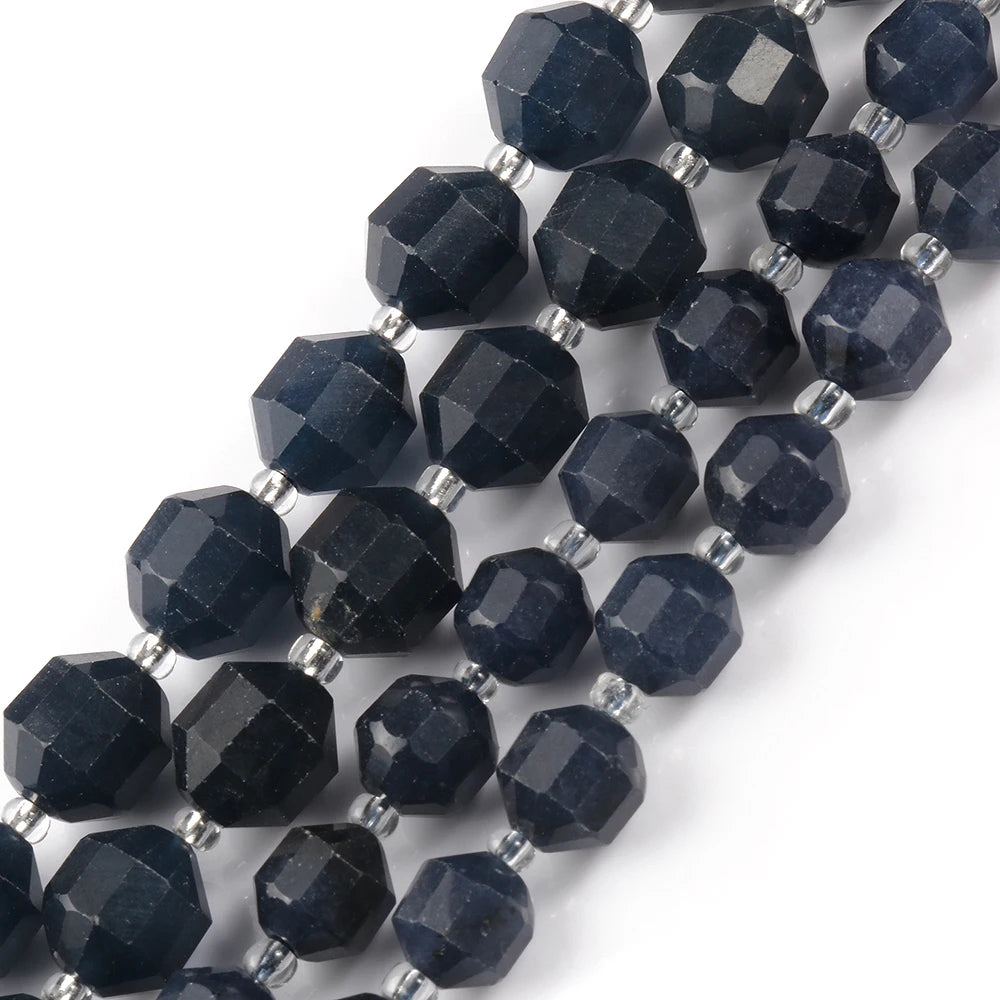 Natural 8/10MM Olive Shape Faceted Dark Blue Sapphire Semi Gemstone Loose Beads 15 Inches for Bracelet DIY Making Jewelry