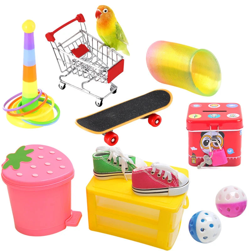 New Parrot Toy Set 11 Piece Bird Parrot Training Interactive Skateboard Cart Bell Ball Bird Supplies Toys