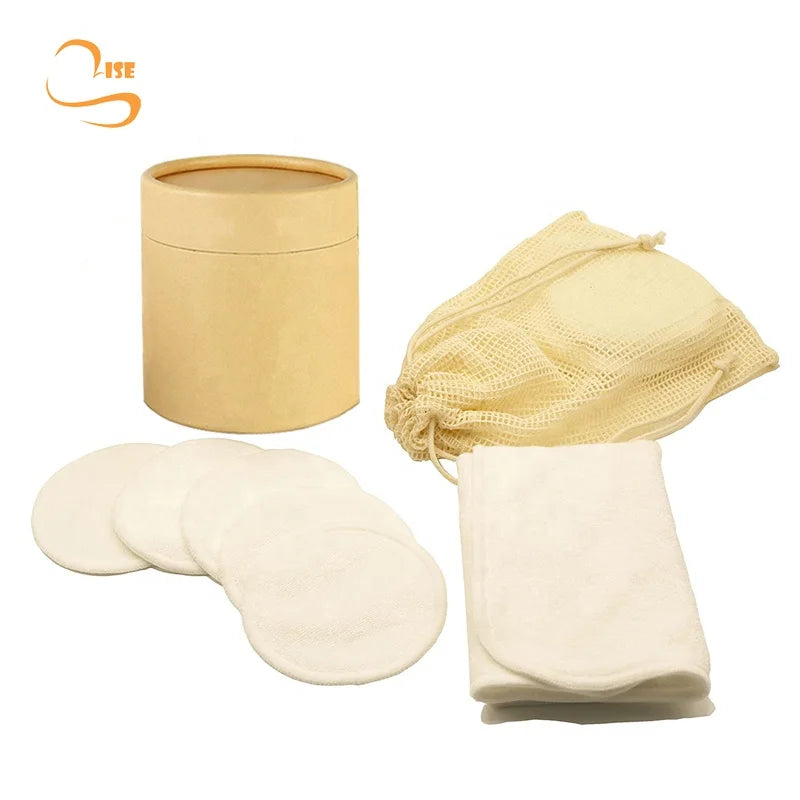 Eco-friendly 3.15" Round Soft Bamboo Terry Face Cleansing Pads Laundry Bag Reusable Bulk Bamboo Make up Remover