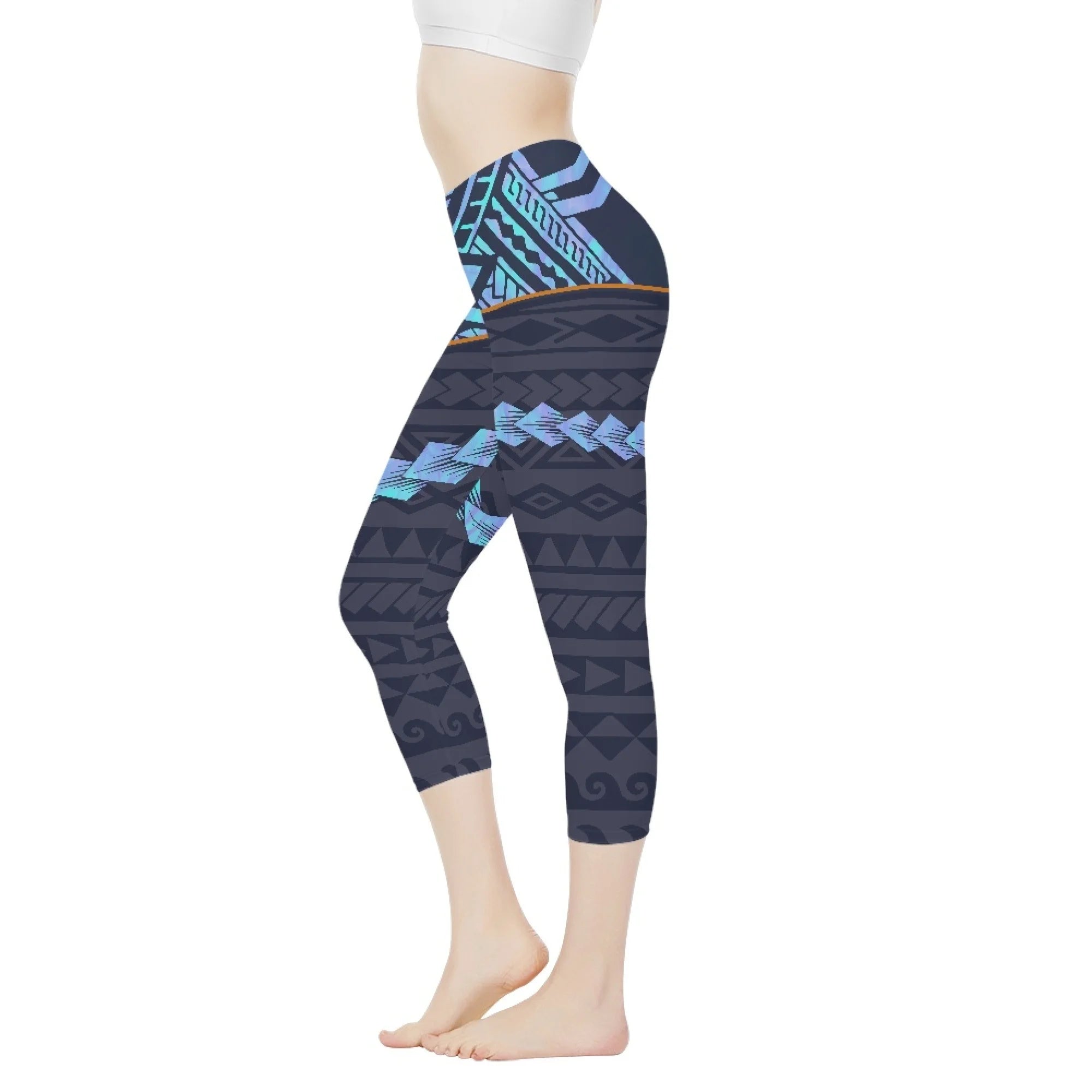 ODM Women's High Rise Sports Capri Leggings Polynesian Tribal Print Samoa Essentials Active Sculpt Workout Elastic Waist