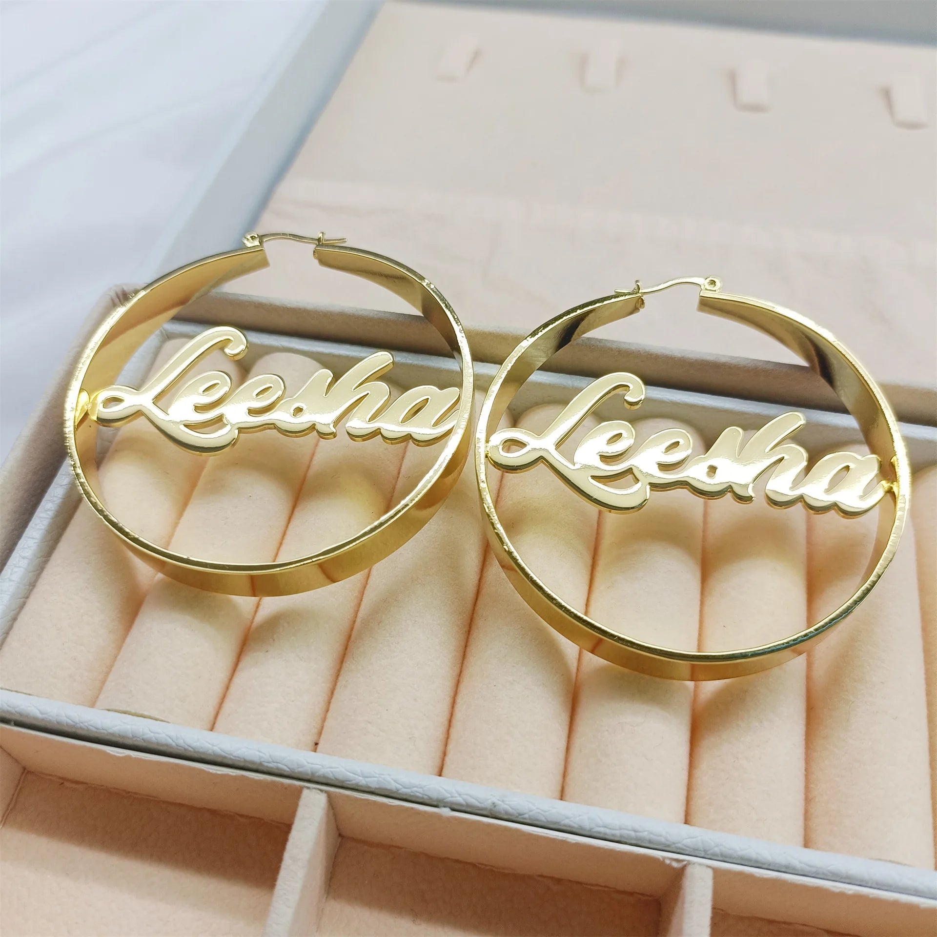 QIUHAN OEM Extreme Thick Stainless Steel Chunky Hoop  Name Earrings