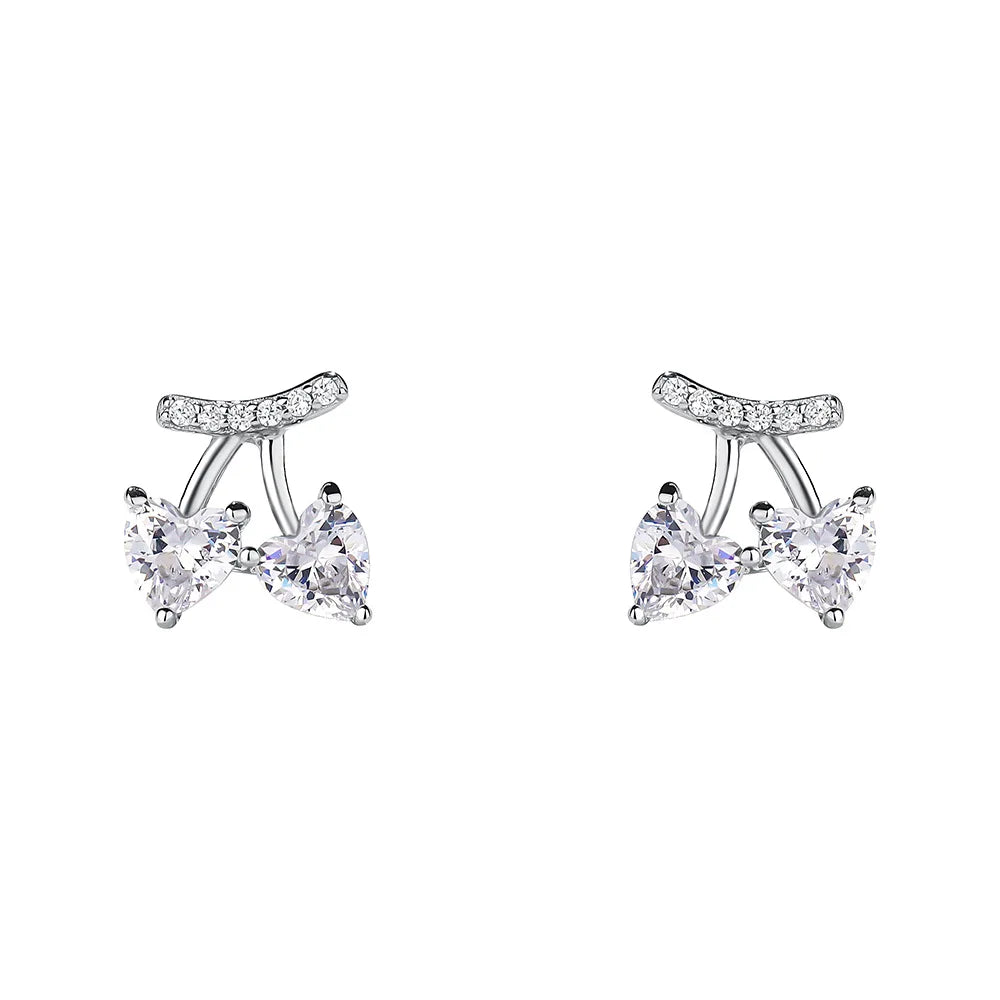 Tiny pink Zircon Cherry Stud S999 Sterling Silver Claw Setting Heart Zircon Cherry Stud Earrings for Girls