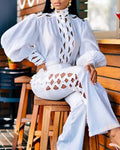 Wholesale 2026 Autumn Lace Shirt White Long Temperament Commuter Long-sleeved Solid Color Pants Suit Retro Women's Set