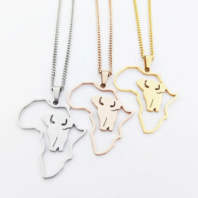 18k Gold Plated Africa With Elephant Animals charm Necklace Stainless Steel Africa Map Pendant Necklace African Jewelry