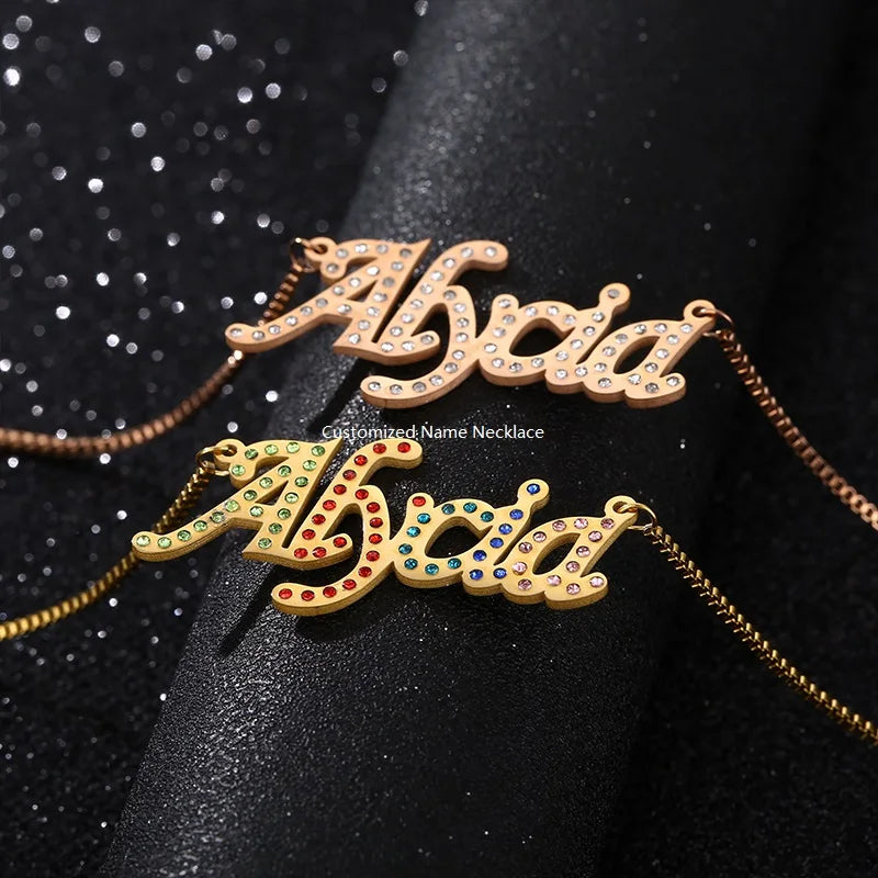 Custom Fashion Jewelry Full Diamond Name Plate Necklace Personality Silver Jewelry Custom Name Necklace Gift for Woman
