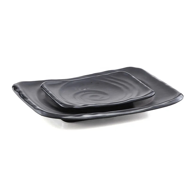 Wholesale Custom Unbreakable Dinnerware 13 Inch Rectangular Plastic Plates Restaurant Black Melamine Dinner Plates