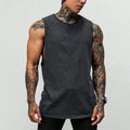 New Design Summer 100% Cotton Casual Knitted Men's Tank Tops Vintage Washed Distressed Oversized Gym Breathable Anti-Pilling