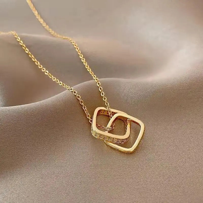 Square Ring Buckle Titanium Steel Necklace Fashion New Clavicle Chain Pendant Jewelry