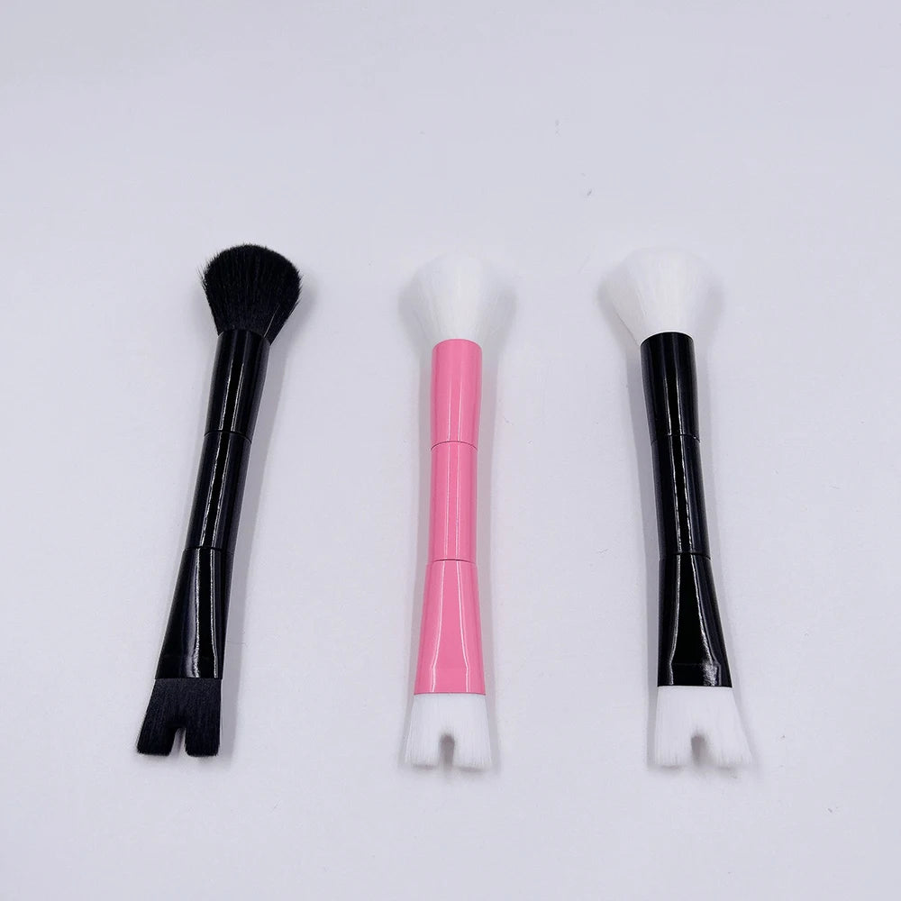 2-in-1 Fan-Shaped Wool Nose Contour Makeup Brush with Plastic Handle for Sculpting and Defining the Face