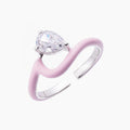 Adjustable Jewelry White Gold Enamel Wave 925 Sterling Silver Ring With Pear-Cut Center Stone for Women Wedding Stacking Gift