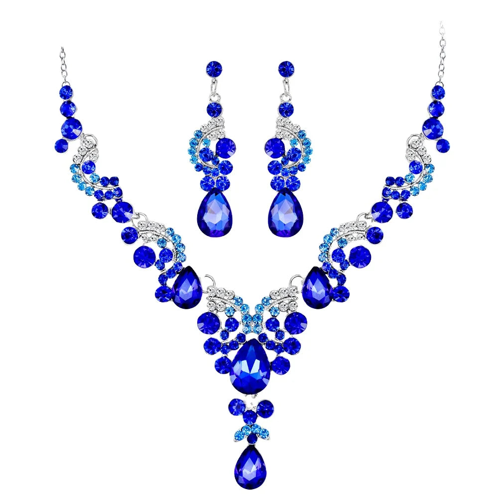 Women Wholesale Colorful White Red Blue Yellow Zirconia Crystal Rhinestone Necklace Earrings Viennois Jewelry Dubai Sets