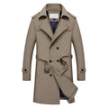 ALIKE Mens Long Thin Double Breasted Turtleneck Trench Coat Autumn Winter Classical British Style Business 100% Polyester