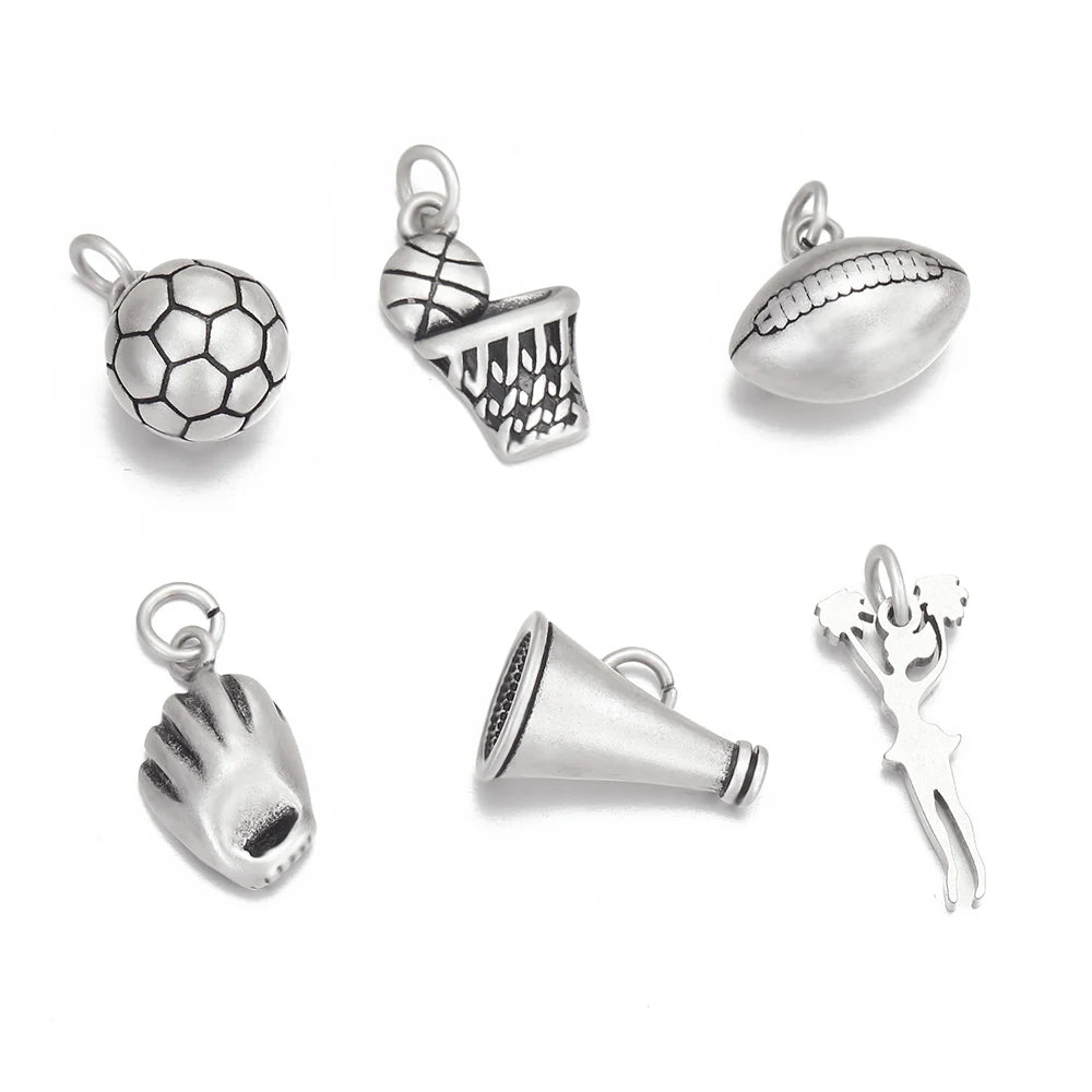 Wholesale Gym Sport Jewelry 316L Stainless Steel Football Basketball Charm DIY Pendant Bracelet Necklace Making Accessories