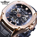 Winner Gift Mens Automatic Watch Luxury Leather Skeleton WristWatches Male Business Mechanical Clock Man Relogio Masculi