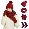 Winter Warm Beanie Touch Screen Gloves Scarf Circle Loop Hat Socks Set for Women Teenagers