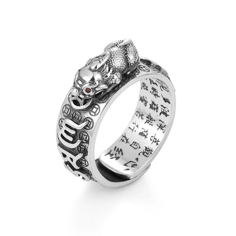 2022 Newest Mens Open Adjustable Silver Ring Individualistic Feng Shui Amulet Wealth Lucky Pixiu Ring for Women Men