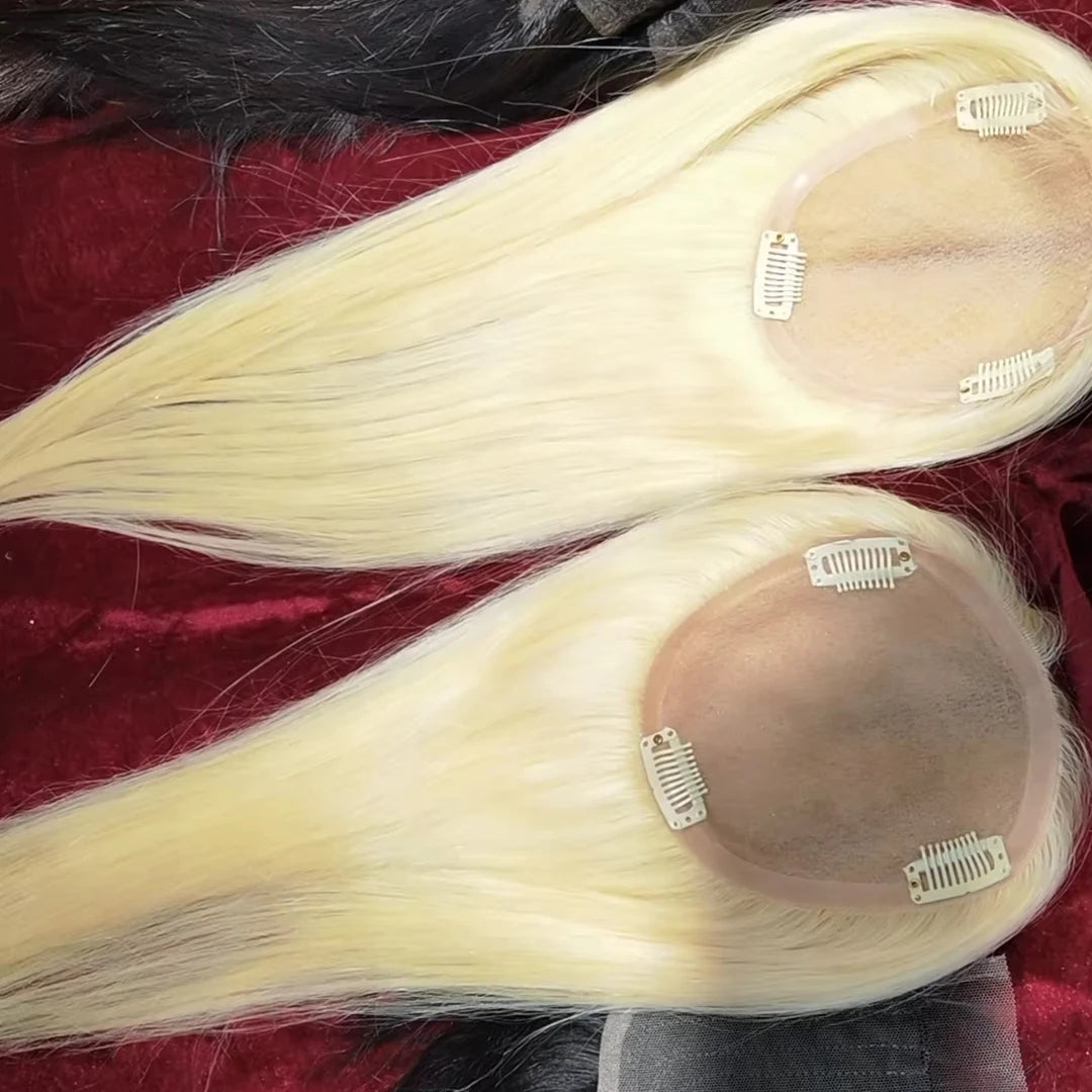 Hot Selling Blonde Silk Base Topper Products 2024 Human Hair Topper for Women Skin Silk Base Blonde Natural Color Hair Toppers MegaBDM