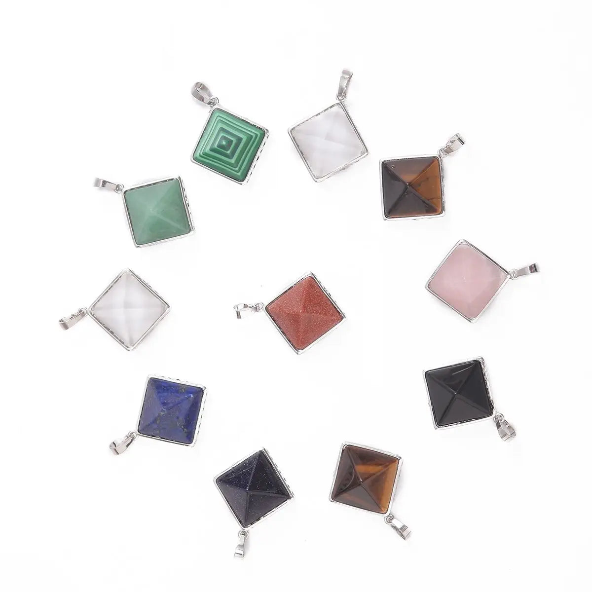 Pyramid Shape Gemstone Pendant Necklace for Women Men Powerful Silver Alloy Chakra Healing Pendants Choker Jewelry