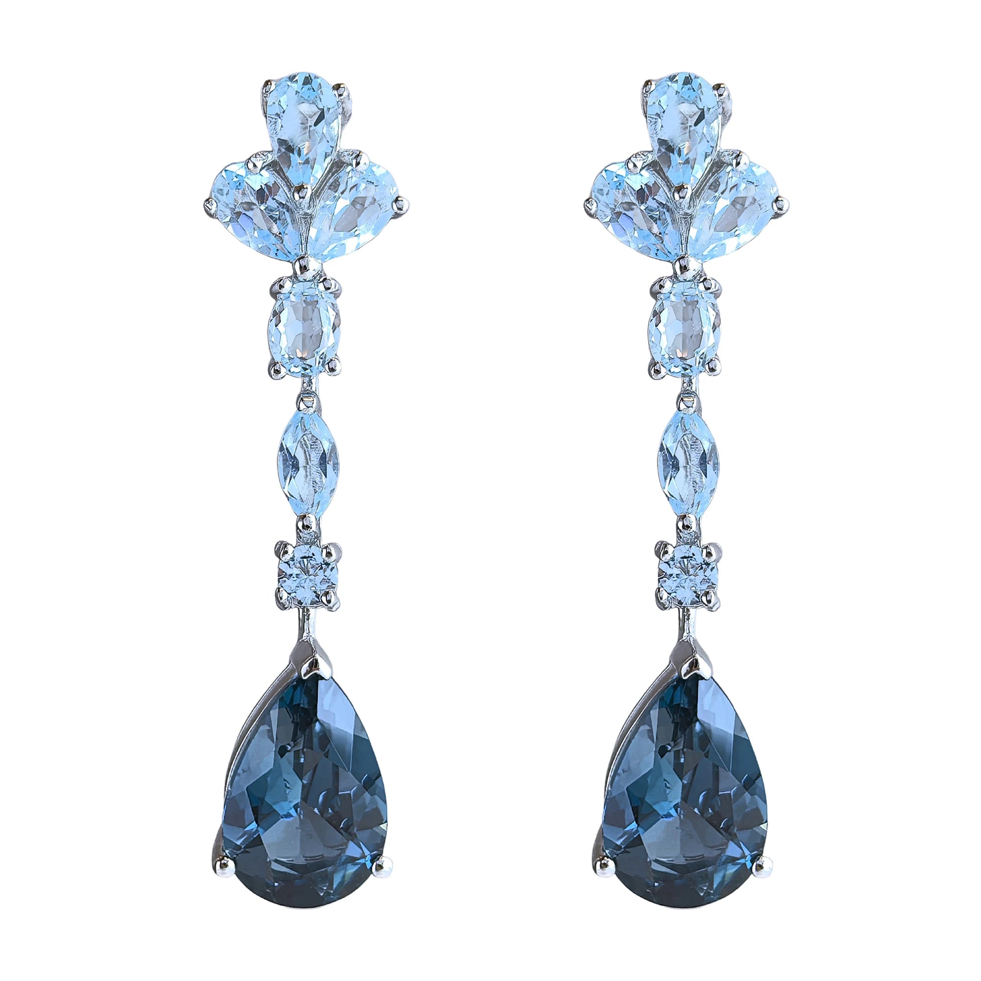 Factory Wholesale Rhodium Plated 925 Sterling Silver Pear Cut Natural London Blue Topaz Drop Earrings for Women Gift Party Wear