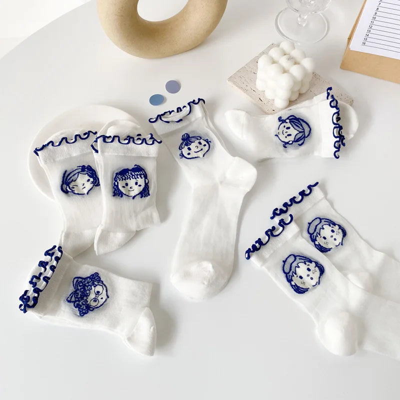 Jingwen OEM Calceta De Mujer Blanca New Summer Lolita Ruffle Cute Lace White Adult Crew Women Socks