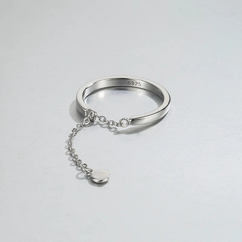 S925 Sterling Silver Glossy Chain Smart Ring Fashion Chain Bead Adjustable Ring Personality Fine Jewelry Rings for Women