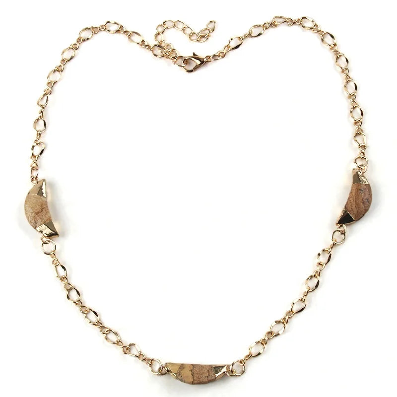Delicate Women Jewelry Alloy Chain Natural Stone Moon Choker Necklace