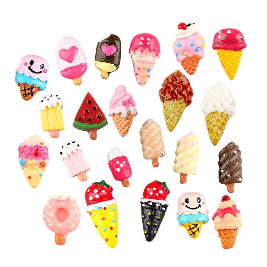 Wholesale Price Custom Small Flat Back Half Side Artificial Ice Cream Resin Cabochon for Hairpin