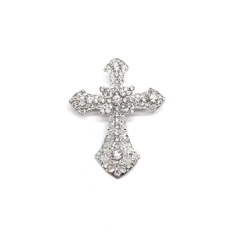 Wholesale Silver and Gold Plated Crystal Rhinestone Cross Brooch Children's Wedding Accessories