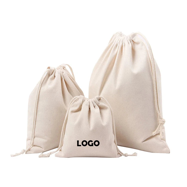 Wholesale Eco Friendly Custom Printed Personalized Colorful Natural Canvas Cotton Drawstring Bag
