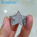 Big Size Star Pentagram Melee Moissanite Ring Men Women Sterling 925 Silver Round Diamonds Engagement Male Wedding Jewelry