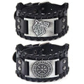 SC Fashion Punk Adjustable Wide Leather Bracelet Men Retro Wolf Totem Pirate Compass Rune Triangle Viking Bracelets & Bangles