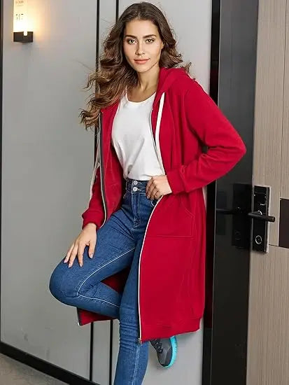 KY Long Hoodies for Women Fashion Sweatshirts Comfortable Full Zip up Hoodie Womens Long Fleece Sweatshirt with Pockets