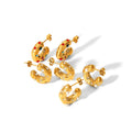 Trendy Vintage Hoop Stud Geometric for Gift Gold Plated Stainless Steel Pearl Zircon C-Shaped Earrings