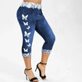 S-5XL European and American Large Casual Pants Fashion Elastic Butterfly Printing Tight Capris for Women