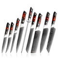 9pcs Solidified Wood & Red Resin Handle 67 Layers Damascus Steel 60HRC Kitchen Boning Paring Utility Messer Kitchen Knives Set