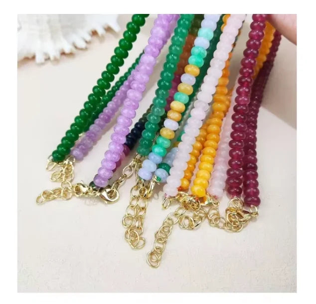 18-Inch White Natural Crystal Abacus Beads Necklace with Clavicle Chain Wheel Gift for Cross-Border Wholesale