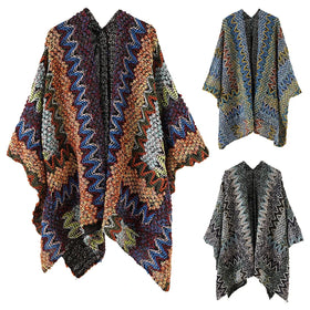 Fashion Striped Tassel Poncho Knitting Acrylic Shawl for Woman Ethnic Scarf Ladies Autumn Keep Warm Travel Shawls 70*120cm