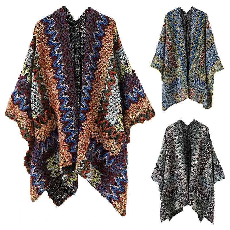 Fashion Striped Tassel Poncho Knitting Acrylic Shawl for Woman Ethnic Scarf Ladies Autumn Keep Warm Travel Shawls 70*120cm