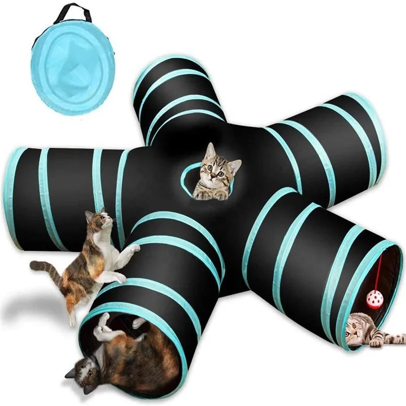 Pet Interactive Toys Collapsible 5 Way Cat Play Tubes Bored Rat Cat Tunnels with Ball for Indoor Bunnies  Kitty Rabbit