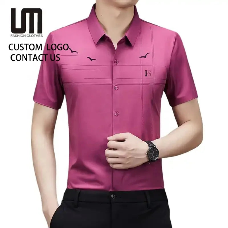 OEM Wholesale Men's Summer Fashion Casual Short Sleeve Top Breathable Business Clothing with Yarn Dyed Print T Shirt