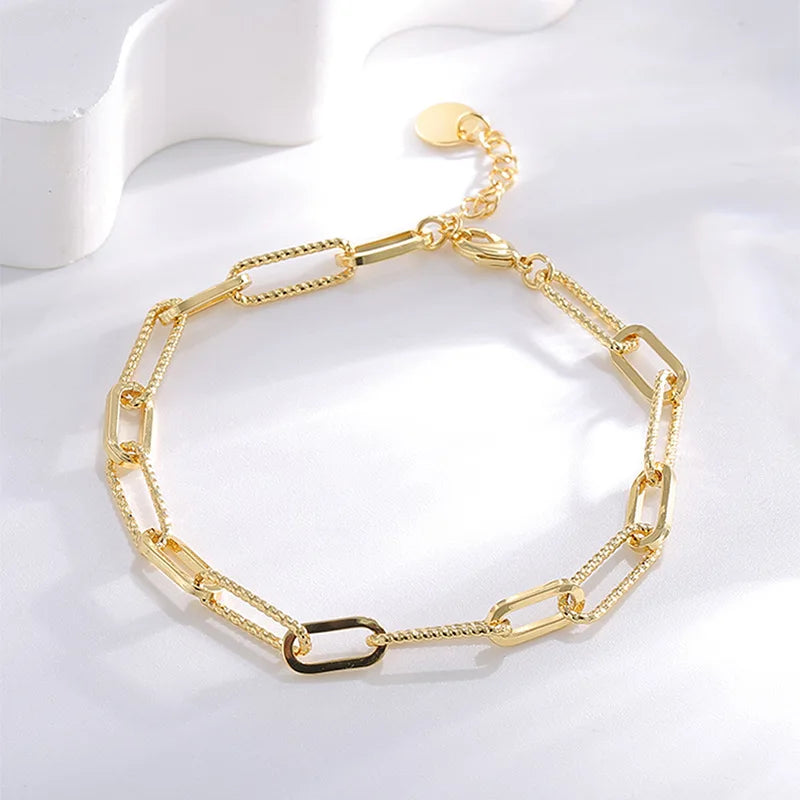 Merryshine Dainty Women Jewelry Simple Gold 18K Gold Filled Plated Copper Paperclip Bracelet for Women