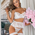 French Women's Garter Belt Embroidered Underwear Bridal Lace Waist Seal Mesh Fun UNDERWEAR Set