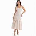 For Women's Elegant Empire Vintage High Midi Dress Sleeveless Lace Embroidery Ruffle Casual Solid Plain Plain Dyed