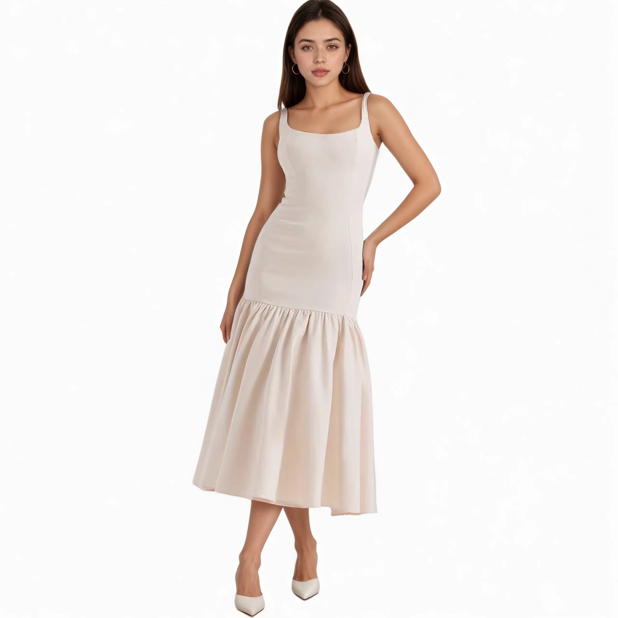 For Women's Elegant Empire Vintage High Midi Dress Sleeveless Lace Embroidery Ruffle Casual Solid Plain Plain Dyed