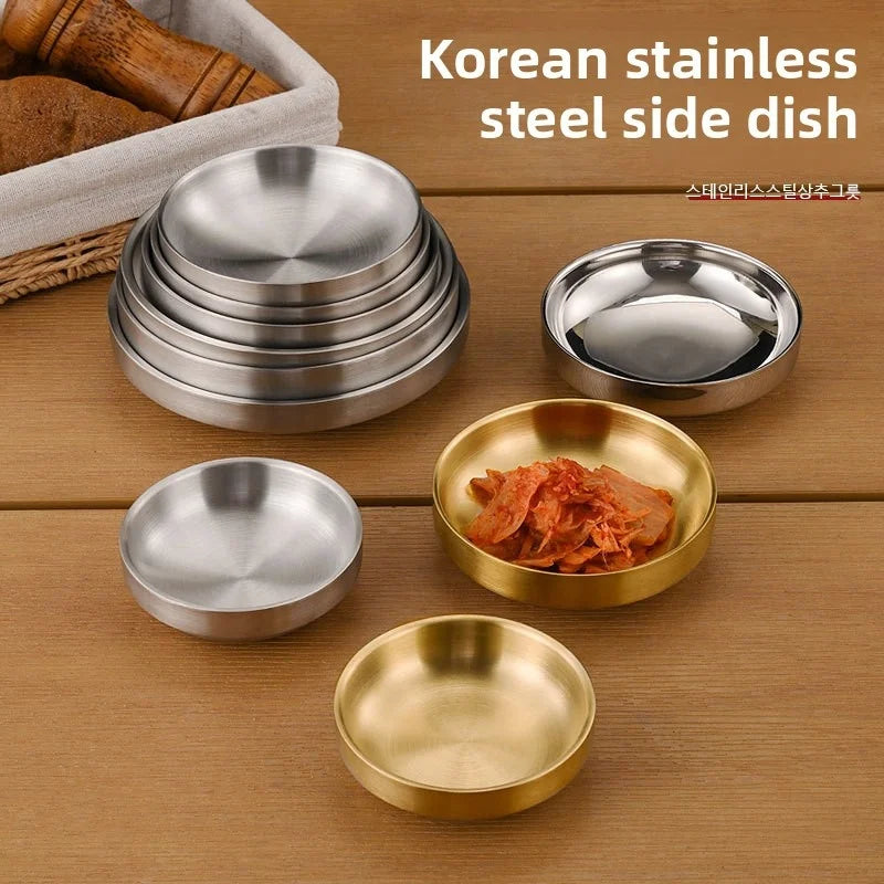 Korea-Style Double Layer 304 Stainless Steel Sauce Dishes for Restaurant Use-Sushi Side Dish Kimchi Bowl