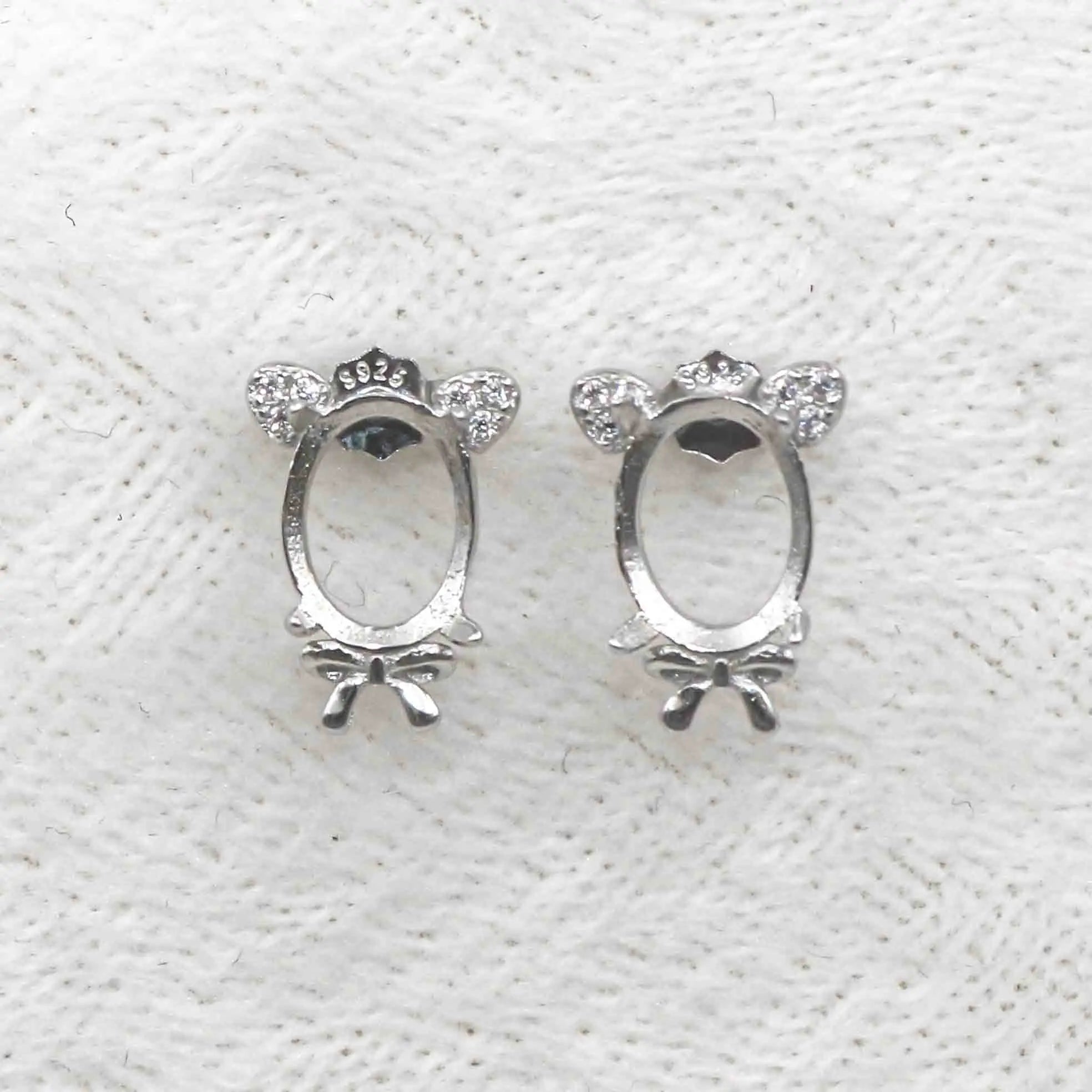 Sterling Silver 7*9mm Semi Mount Stud Earrings Empty Support Blank Claws Setting S925 Base Without Center Stone for DIY Inlay