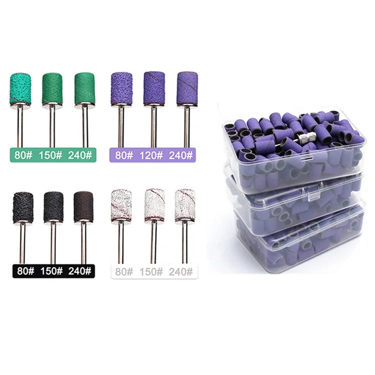 100Pcs 180/120/80 Grit Nail Sanding Bands for Electric Manicure Machine Pedicure Tool Set Sanding Bands for Nail Drill Bits