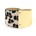 Personalized Leopard Pattern Wide Bracelet for Women Exaggerated Metal Splice Imitation Leather Gold Plated Trendy Style Gift